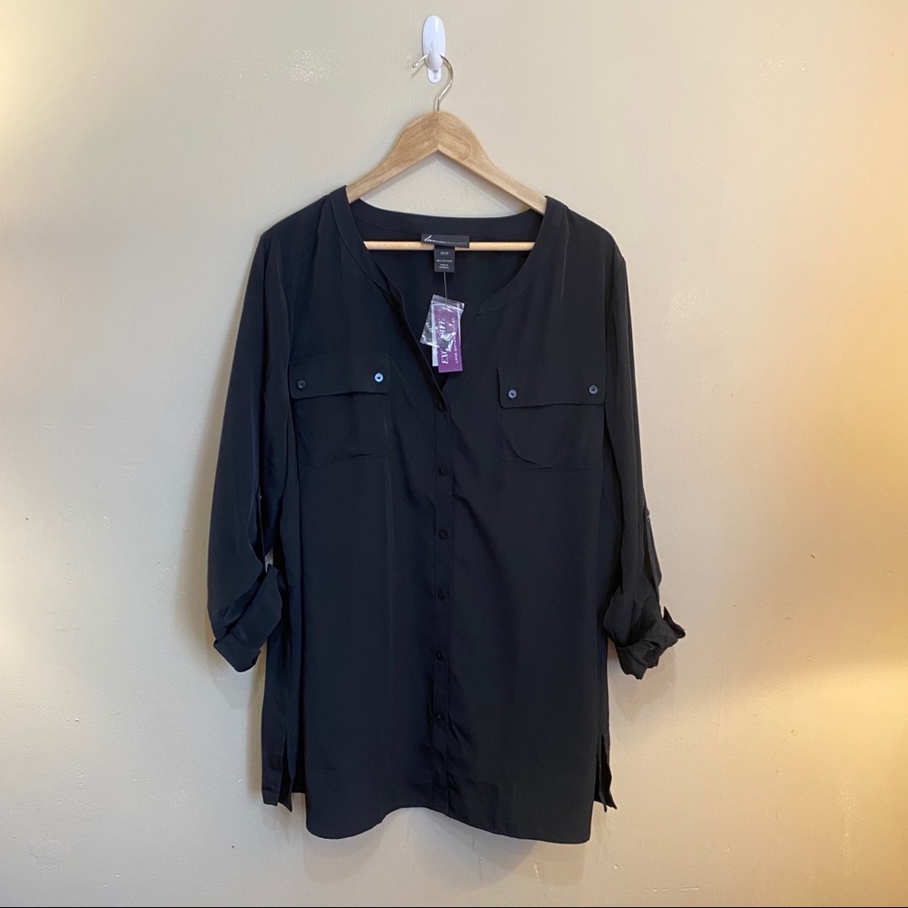 Lane Bryant black button down top shirt 22/24 NWT